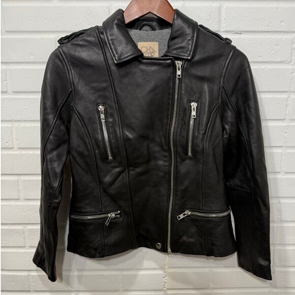 Chaser NWT Lamb Leather Moto Biker Jacket Asymmetrical Zip Black Small Edgy Punk - Picture 1 of 16